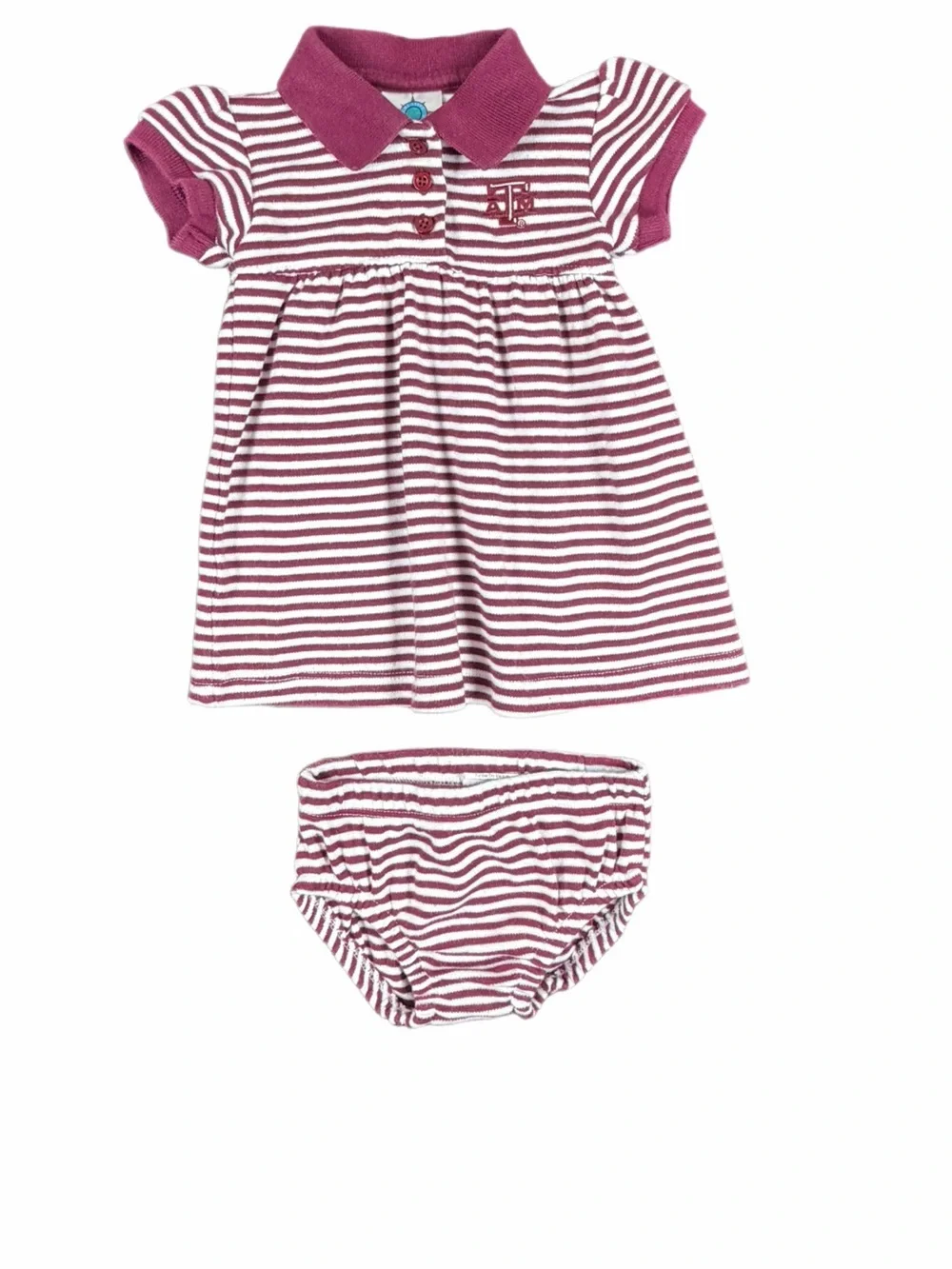 CREATIVE KNITWEAR Texas A&M Aggies Striped Game Day Dress with Bloomers- 6-9M